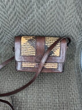 Brown/Tan Rattan & Leather Vintage Handwoven Crossbody Bag